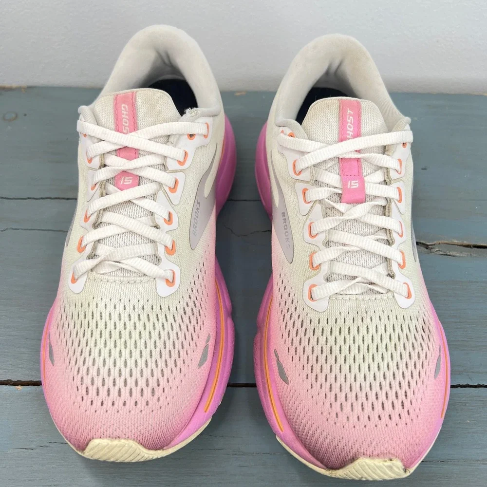 Brooks Ghost 15 Womens Running Shoes Pink Cream Gradient 1203801B139 Size 8